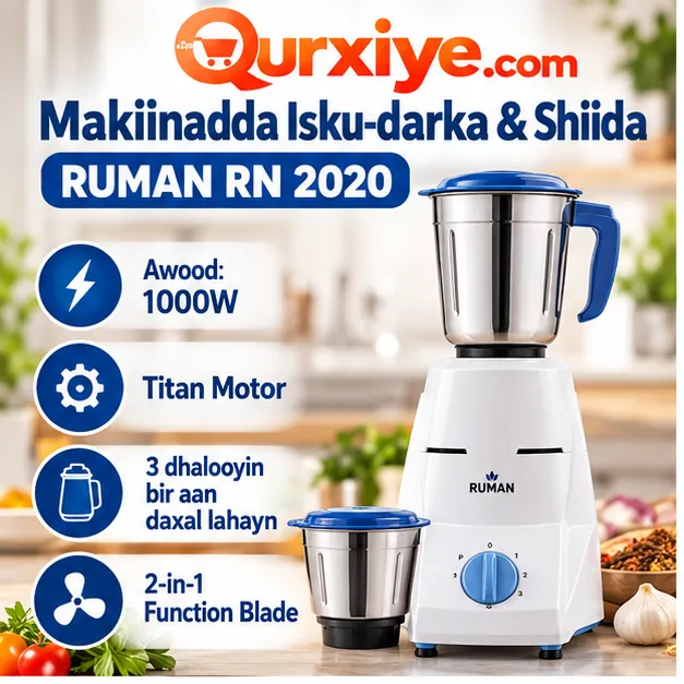 RUMAN RN 2020 Mixer Grinder – Makiinadda lagu shiido Cabitaanka